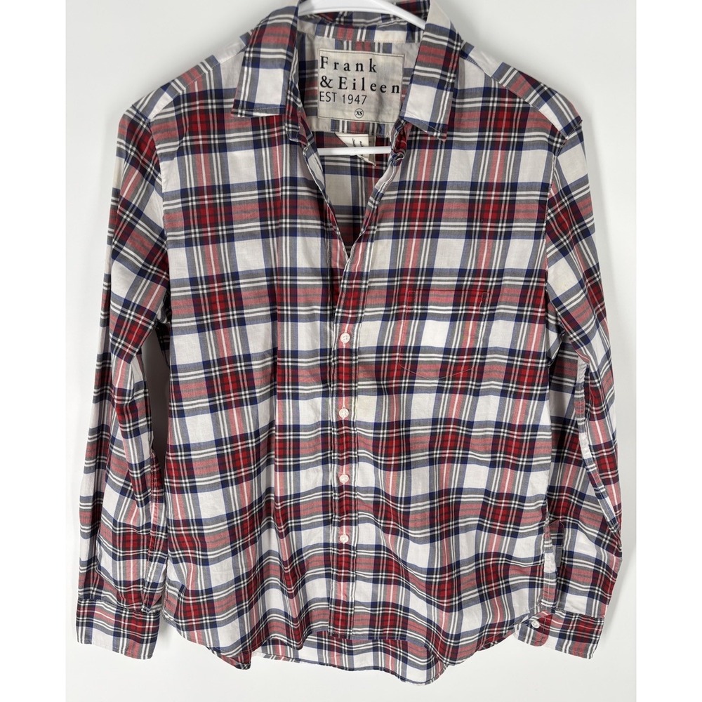 Frank & Eileen Eileen Relaxed Blue Red Plaid 100% Cotton XS Preppy Coastal Luxe